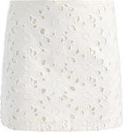 Alice + Olivia Riley Floral Embroidered Eyelet Denim Miniskirt
