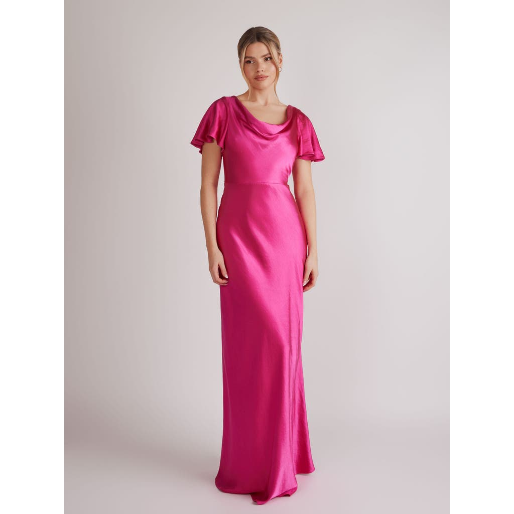Six Stories Flutter Sleeve Satin Bridesmaid Dress In Animal Print