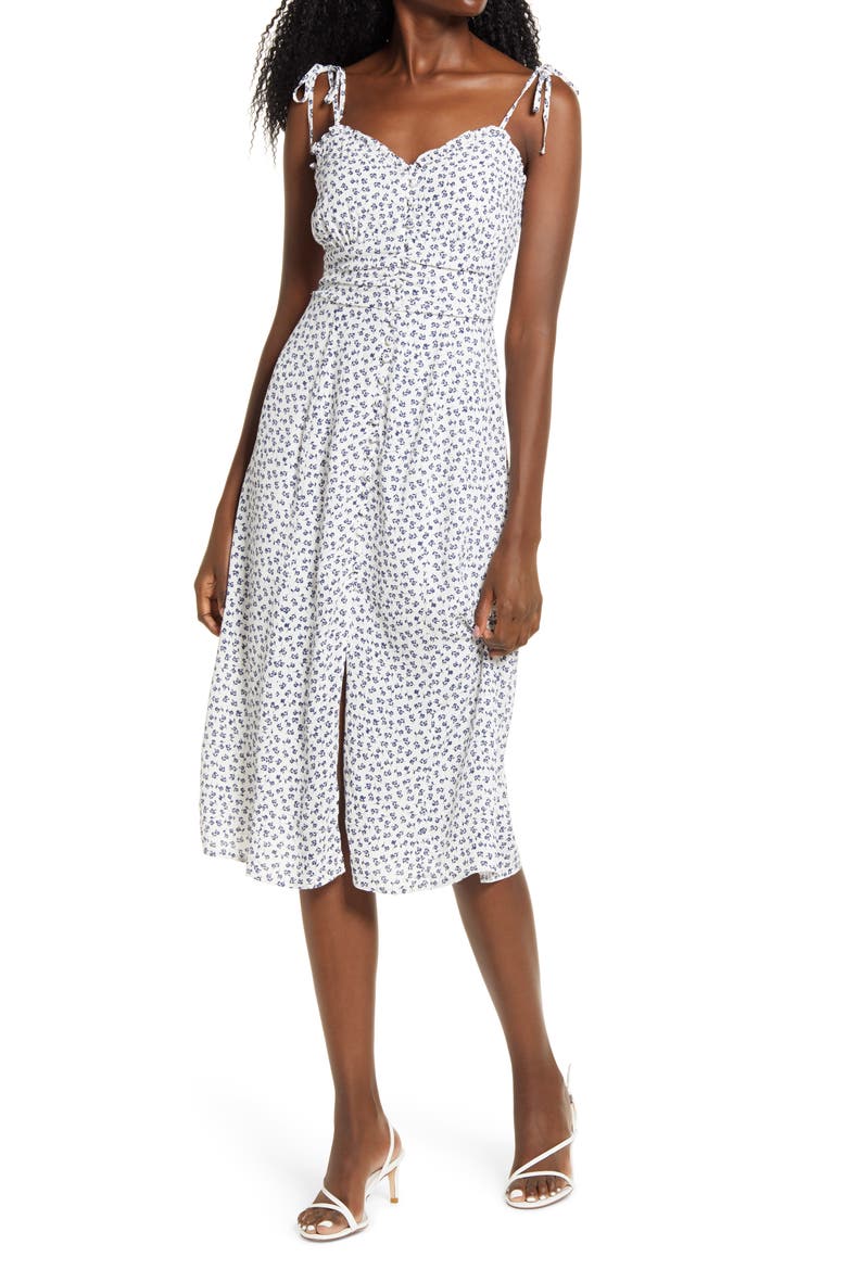 Front Button Midi Dress, Main, color, IVORY/ BLUE