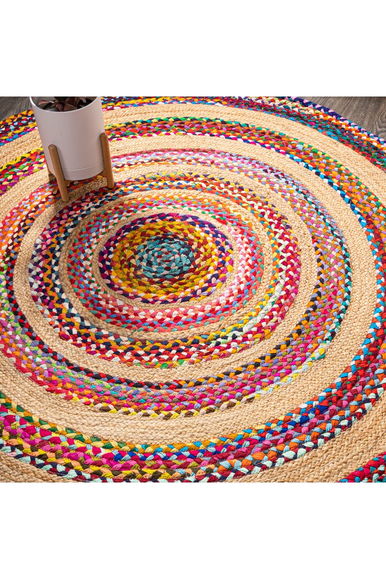 Isla Round Boho Braided Rag & Jute Round Area Rug, Alternate, color, Multi/Natural
