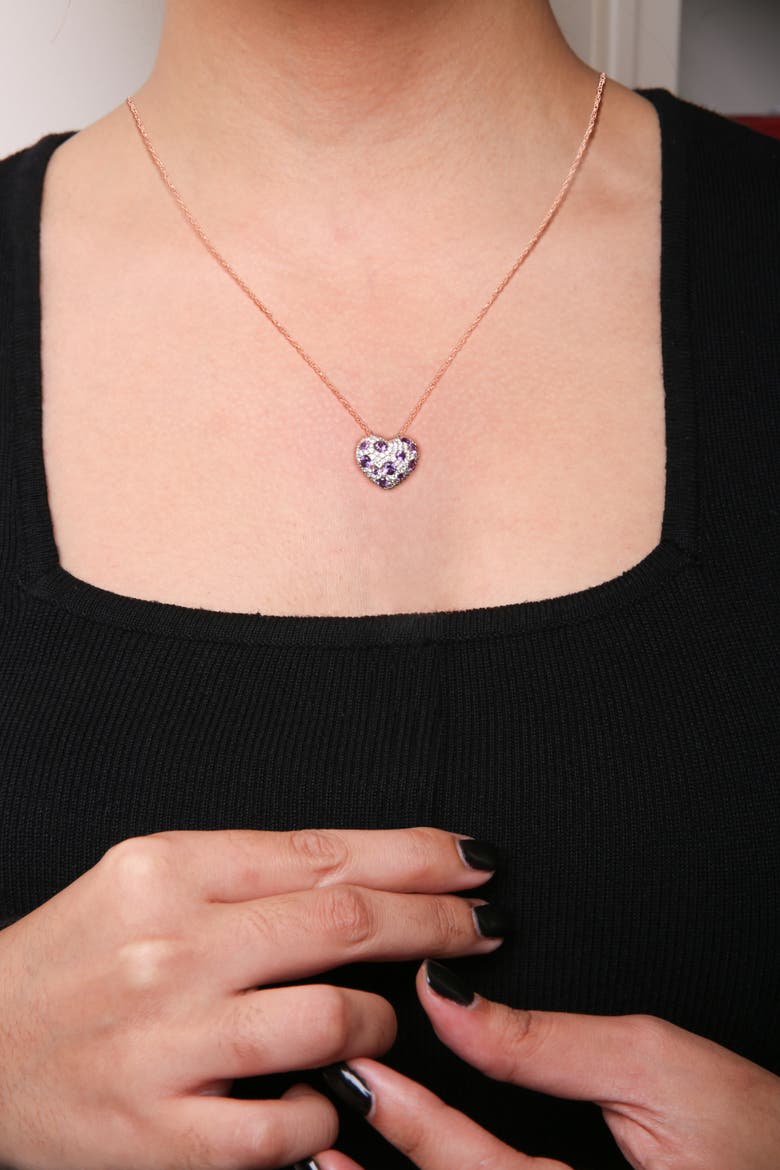 Gold 3/4 Cttw Diamond and Amethyst Heart Shape Pendant Necklace, Alternate, color, Pink