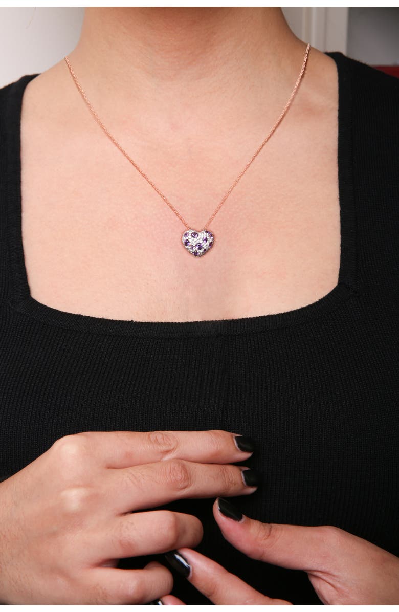 Haus of Brilliance Gold 3/4 Cttw Diamond and Amethyst Heart Shape Pendant Necklace, Alternate, color, Pink