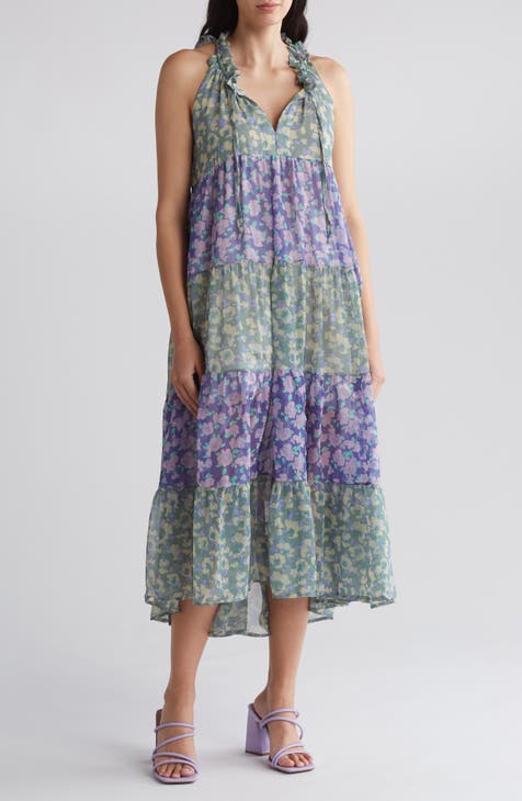 Totally Beachin' Floral Colorblock Tiered Midi Dress