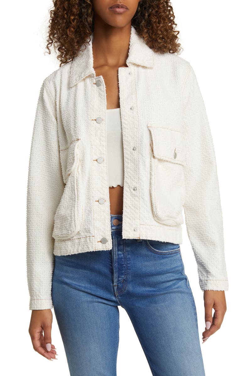 BLANKNYC Textured Denim Trucker Jacket, Main, color, 