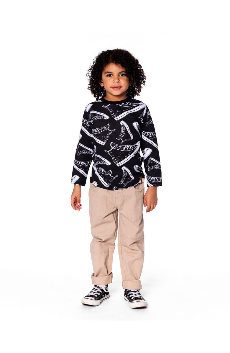 Deux par Deux Long Sleeve Organic Cotton Allover Tee, Main, color, Black