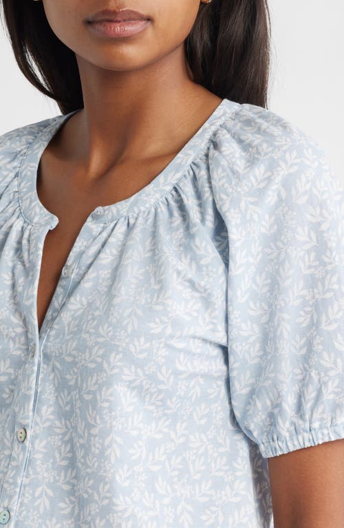 Bobeau Print Puff Sleeve Button-up Top