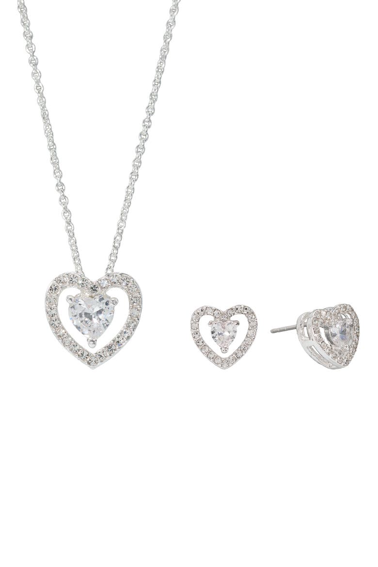 CZ Heart Pendant Necklace & Earrings Set, Alternate, color, SILVER