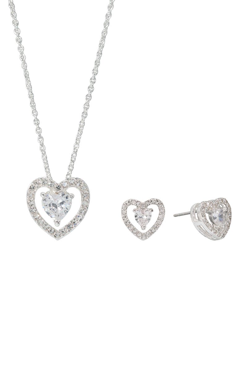 Danecraft CZ Heart Pendant Necklace & Earrings Set, Alternate, color,