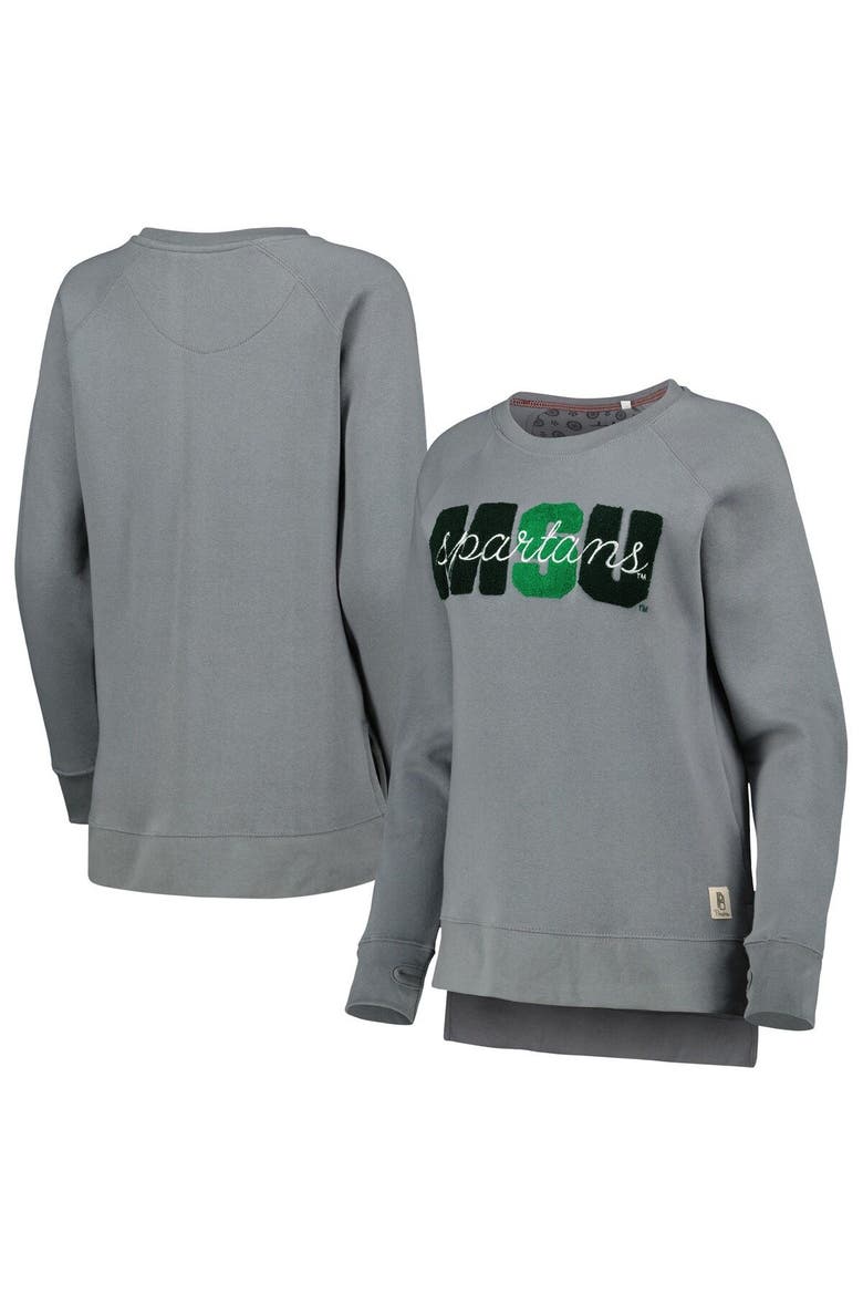 Women's Pressbox Gray Michigan State Spartans Pinehurst Chenille Raglan Pullover Sweatshirt, Main, color, Gray