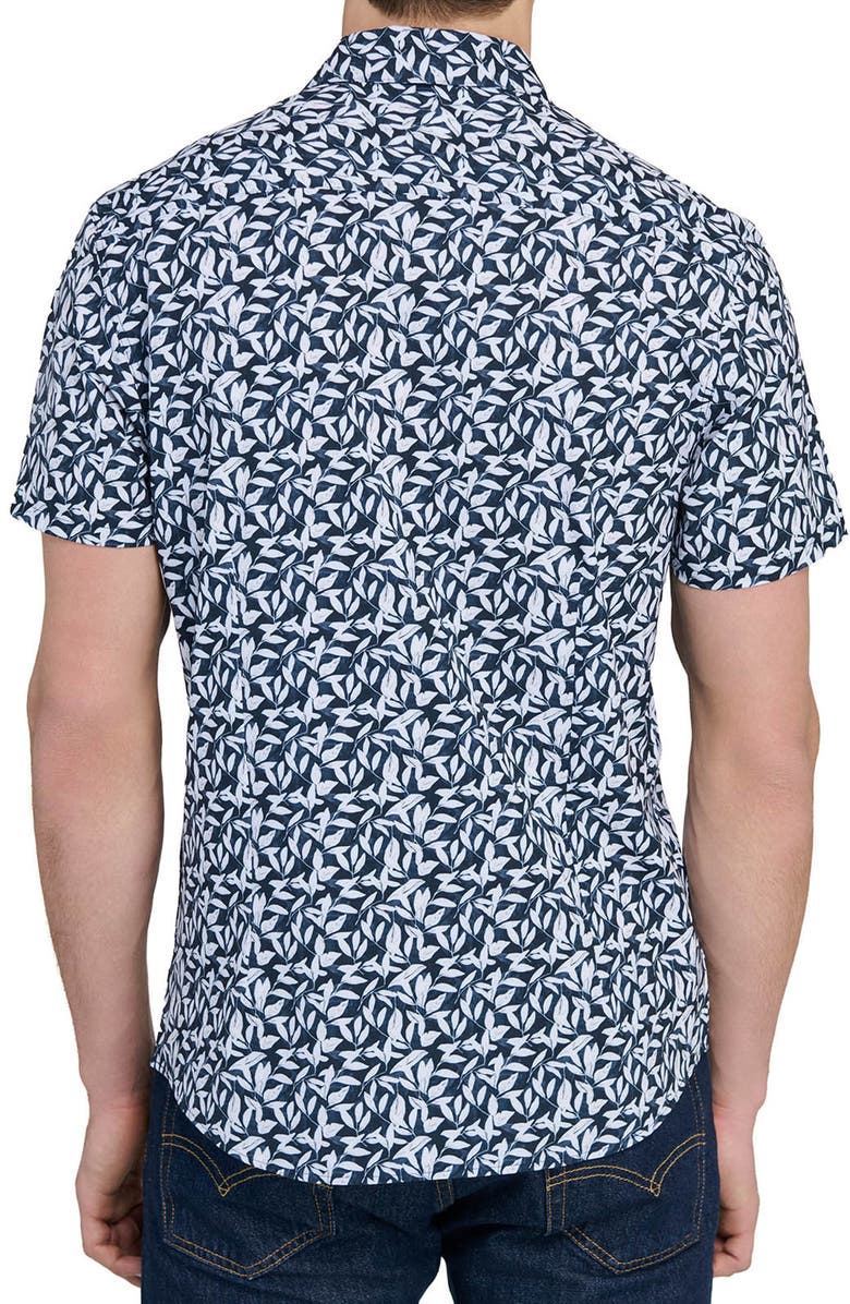 W.R.K Leaf Print Short Sleeve Performance Button-Up Shirt, Alternate, color, Navy