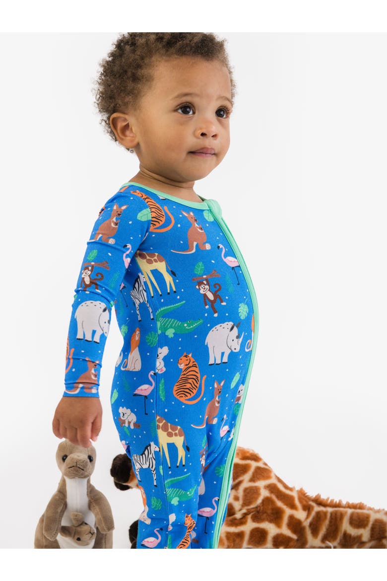 SoftSnooze Gender Inclusive One Piece Footie Pajamas, Alternate, color, Zoo Crew