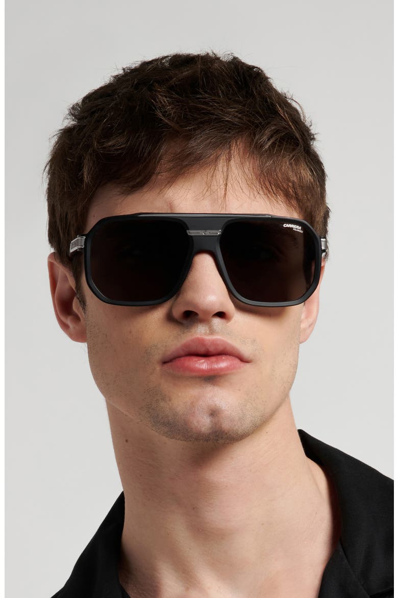 60mm Polarized Oversize Aviator Sunglasses, Alternate, color, MATTE BLACK DARK RUTHENIUM