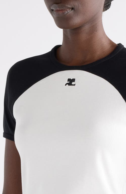 Courrèges Circle Contrast White And Black Cotton T-shirt In White