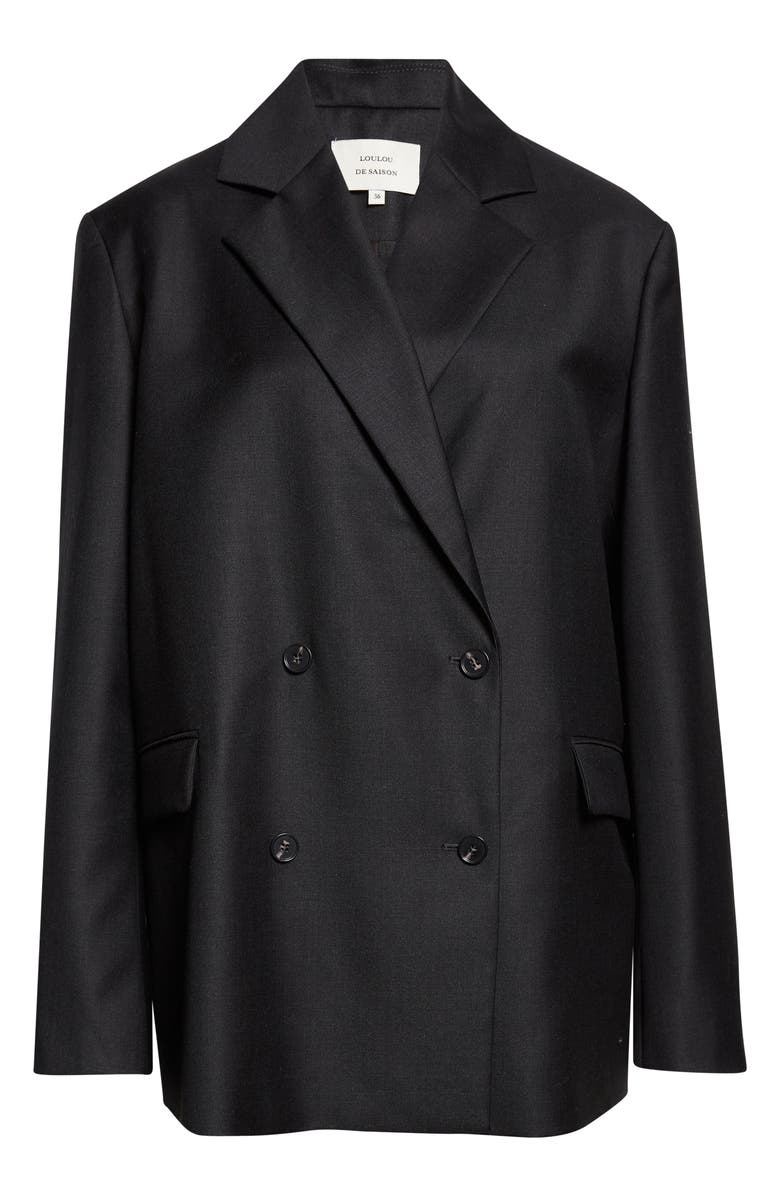 LOULOU DE SAISON Donau Tailored Double Breasted Virgin Wool Jacket, Alternate, color, Black Melange