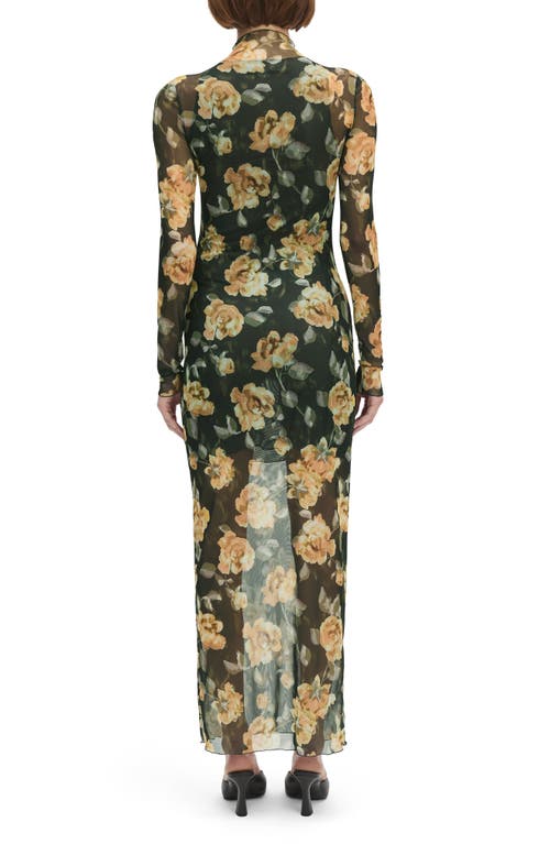 Favorite Daughter The Sheer Fantasy Floral Long Sleeve Mesh Maxi Dress In Green