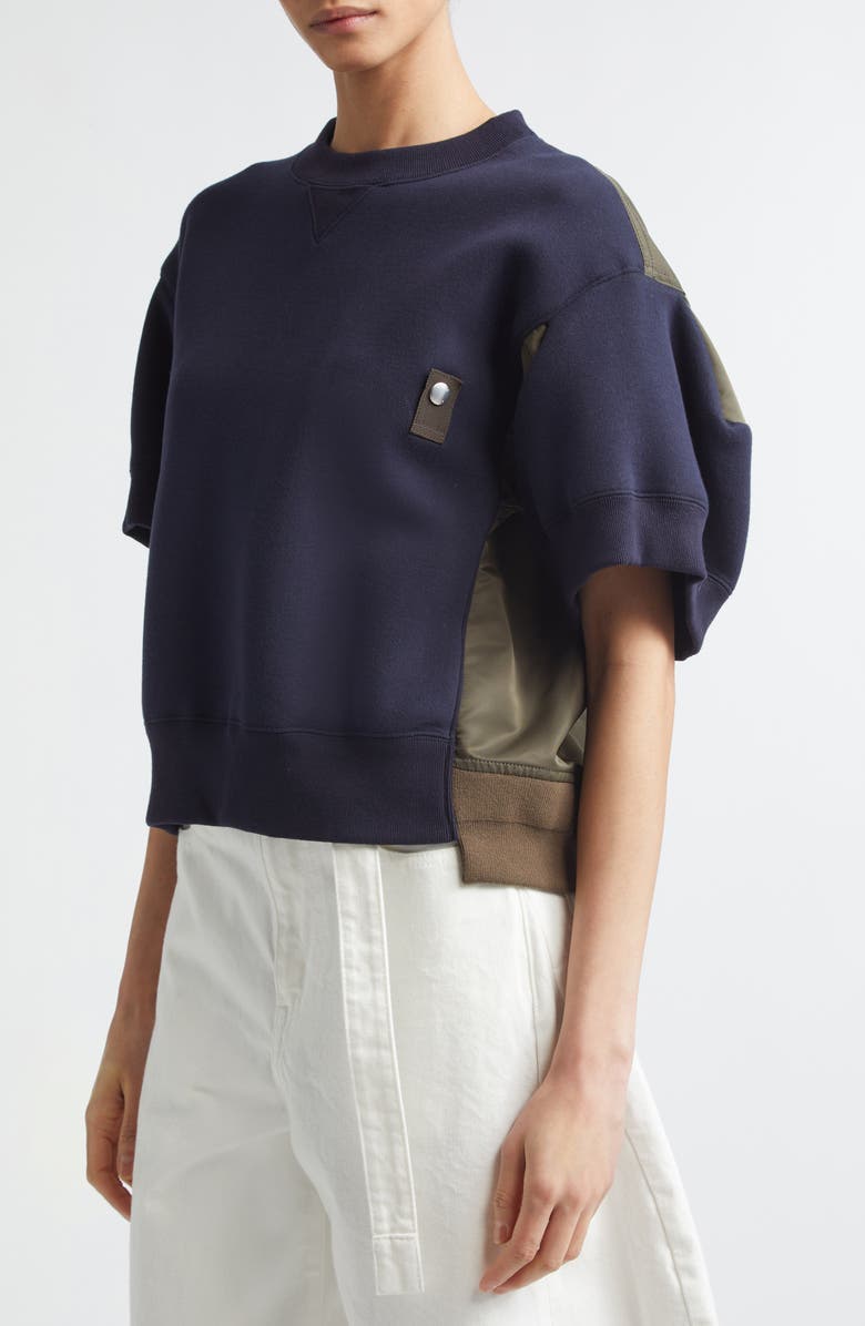 Sacai Sponge Short Sleeve Pullover Sweatshirt, Alternate, color, Navy/ Dark Khaki