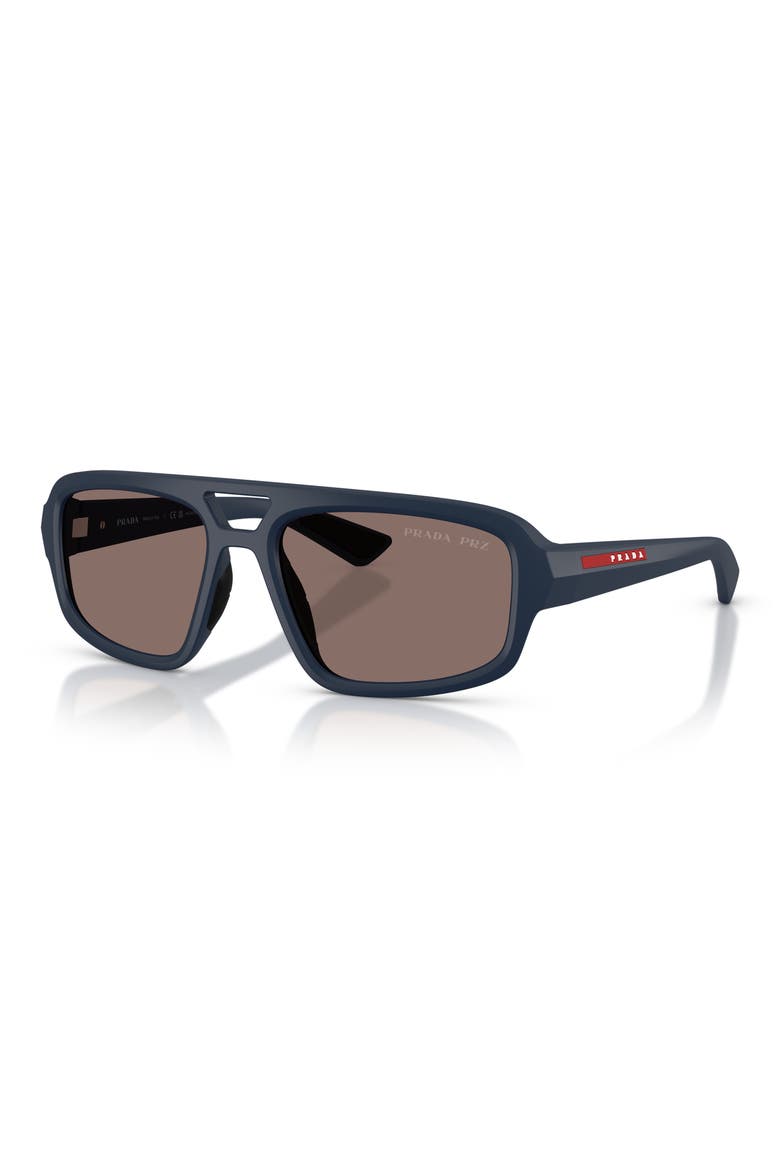 57mm Polarized Irregular Sunglasses, Alternate, color, RUBBER BLUE / LIGHT BROWN