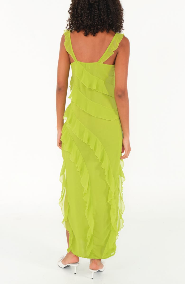 The Lulo Project Cascade Ruffle Chiffon Maxi Dress, Alternate, color, Lime