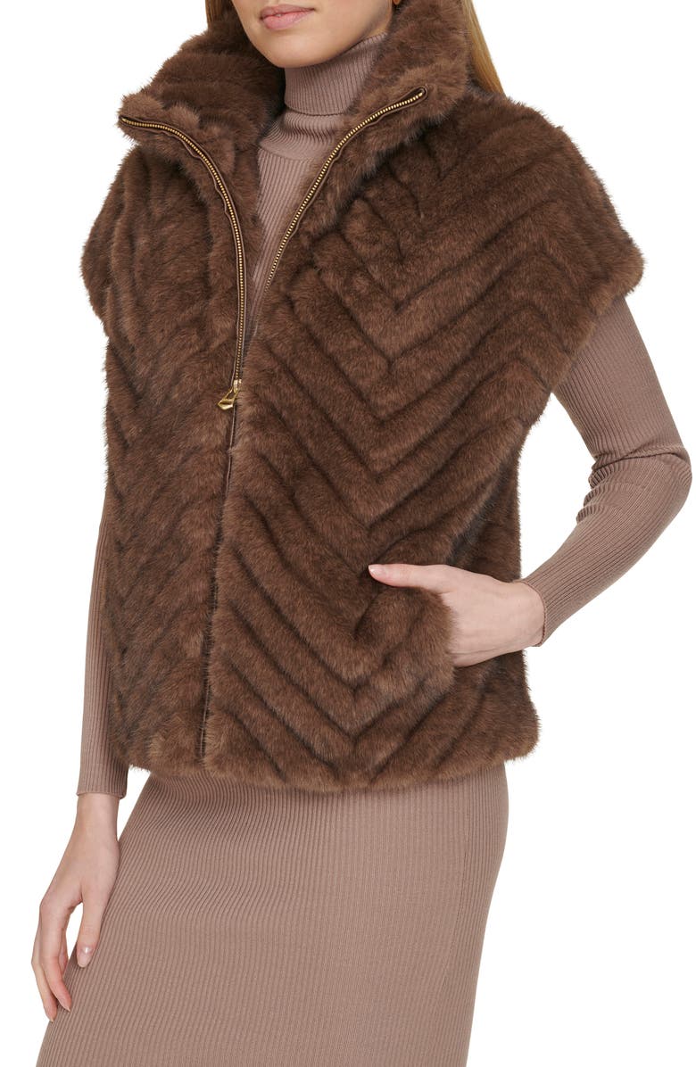 Cole Haan Chevron Faux Fur Vest, Alternate, color, Taupe