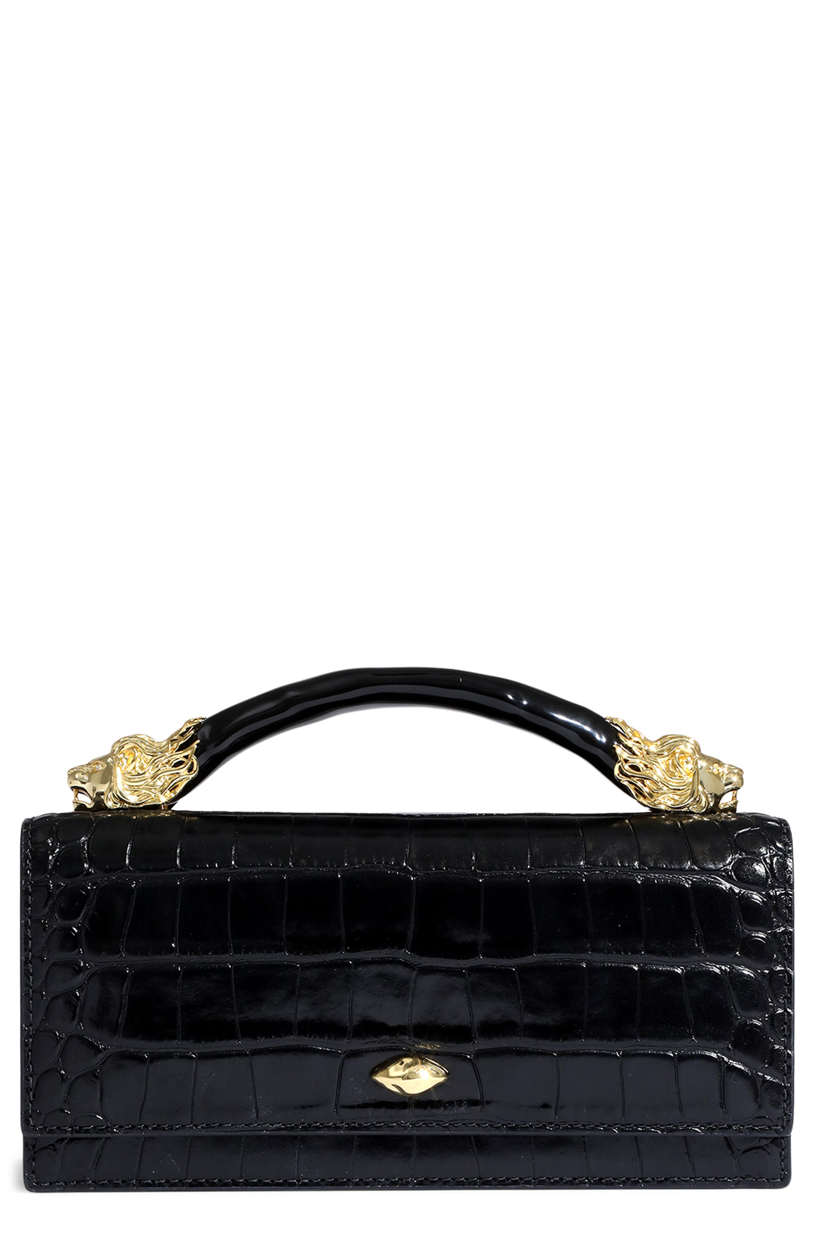Alexis Bittar Lioness Croc Embossed Leather Bag, Main, color, Black