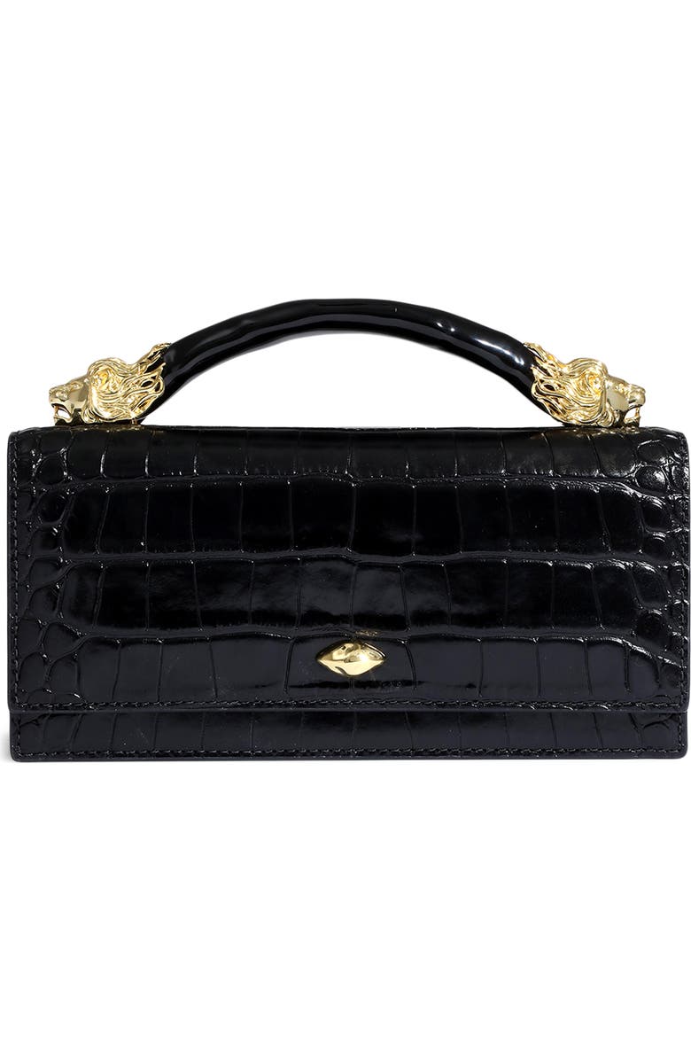 Alexis Bittar Lioness Croc Embossed Leather Bag, Main, color, Black