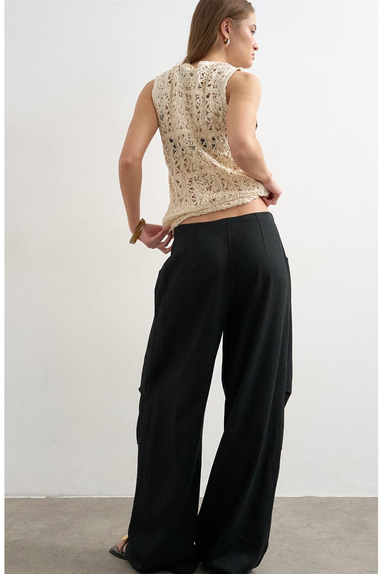 Wide Leg Linen & Cotton Utility Pants, Alternate, color, BLACK