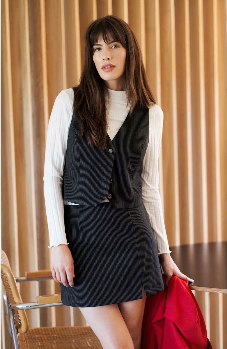 Whimsy + Row Parker Skirt, Alternate, color, Black Pinstripe