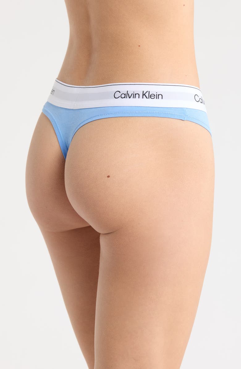 Calvin Klein Icon Cotton Blend Thong, Alternate, color, Blue Descent