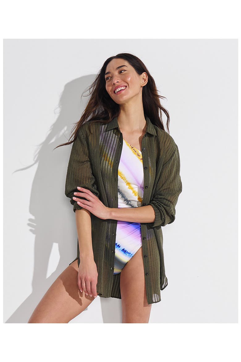 Cotton Gauze Button Down Swim Cover-up Shirt Dress, Alternate, color, Rich Olive Green