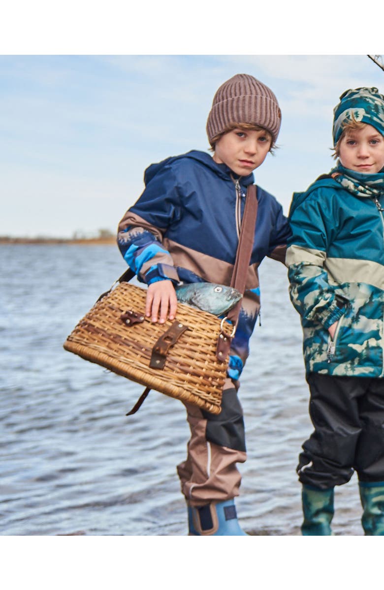 Deux par Deux Boy's Colorblock Printed Two-Piece Mid-Season Outerwear Set Navy Blue Mountains And Taupe, Alternate, color, 