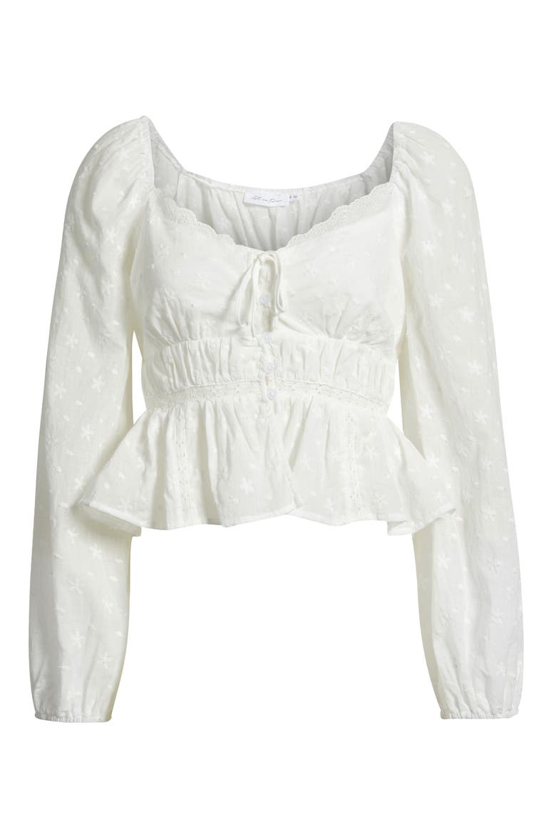 Embroidered Long Sleeve Peplum Top, Alternate, color, WHITE