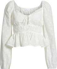 All in Favor Embroidered Long Sleeve Peplum Top
