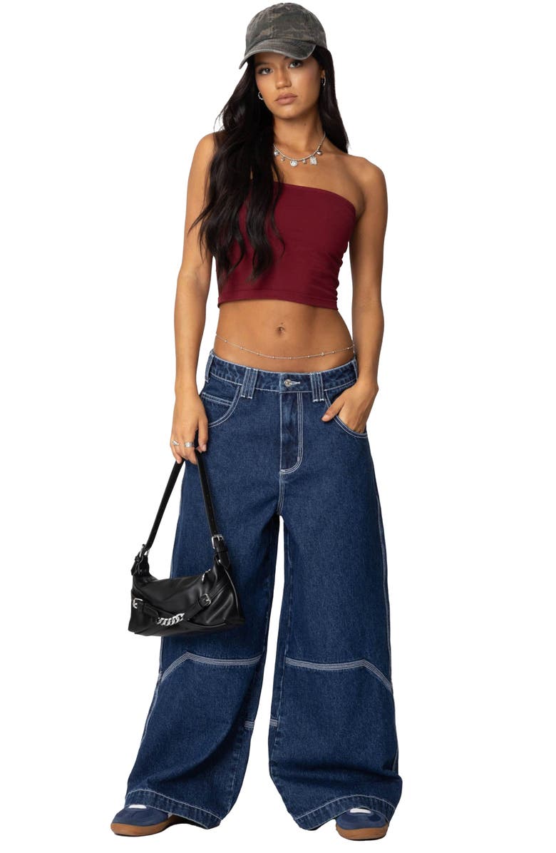 EDIKTED Basic Crop Tube Top, Alternate, color, Burgundy