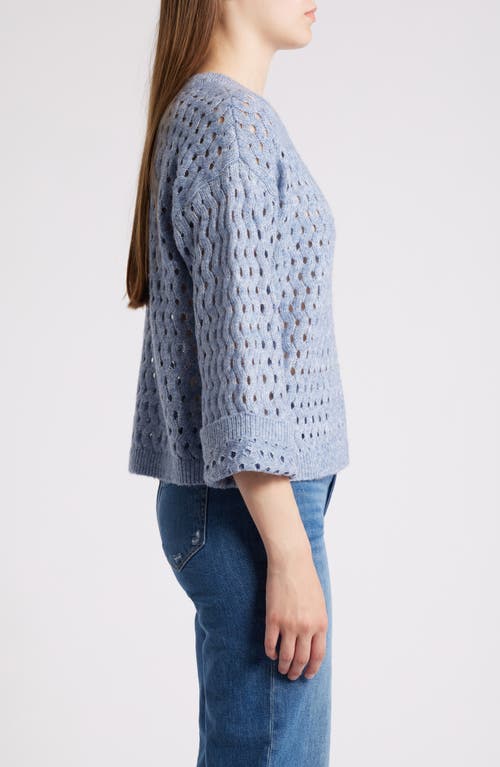 Wit & Wisdom Open Stitch Three-quarter Sleeve Crewneck Sweater