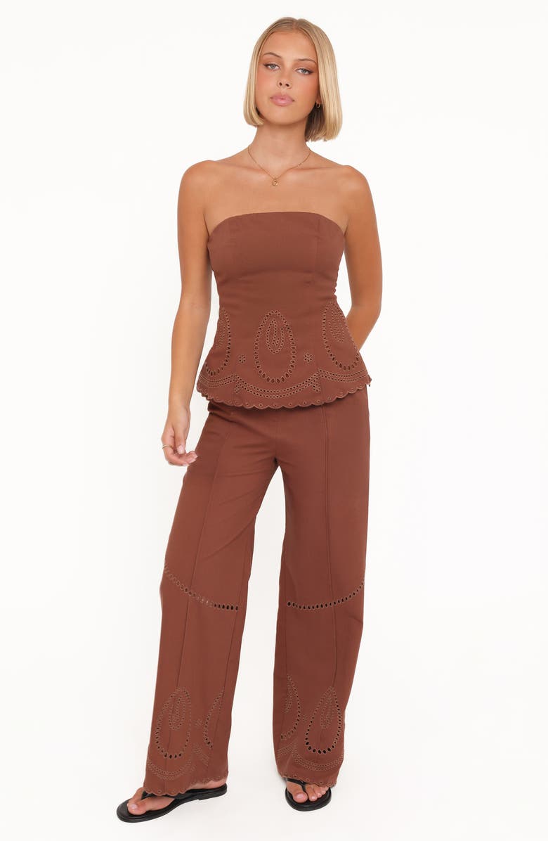Petal & Pup Dalia Eyelet Wide Leg Pants, Alternate, color, Brown