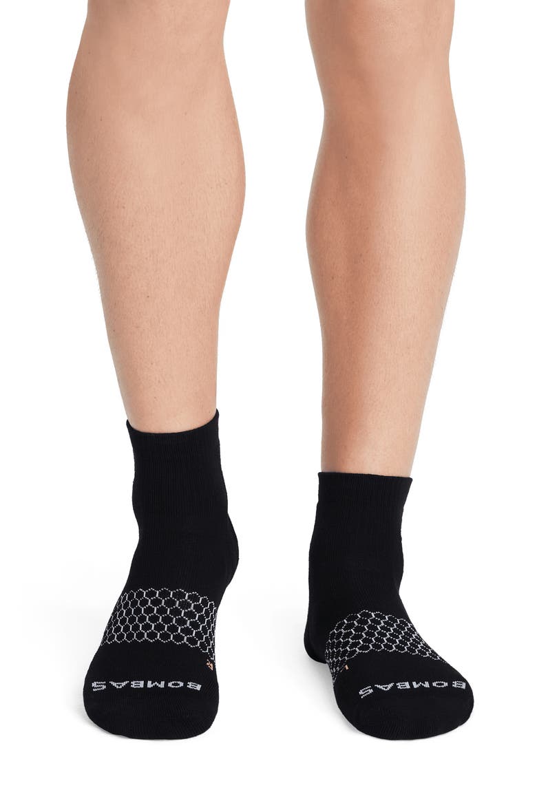 Core Solid All Sport Quarter Crew Socks, Alternate, color, BLACK/ NEON PEACH