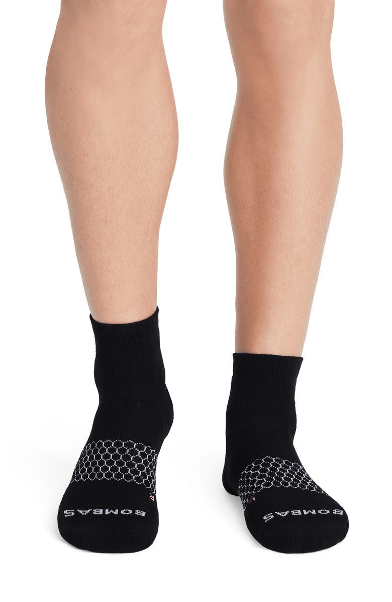 Bombas Core Solid All Sport Quarter Crew Socks, Alternate, color, Black/ Neon Peach