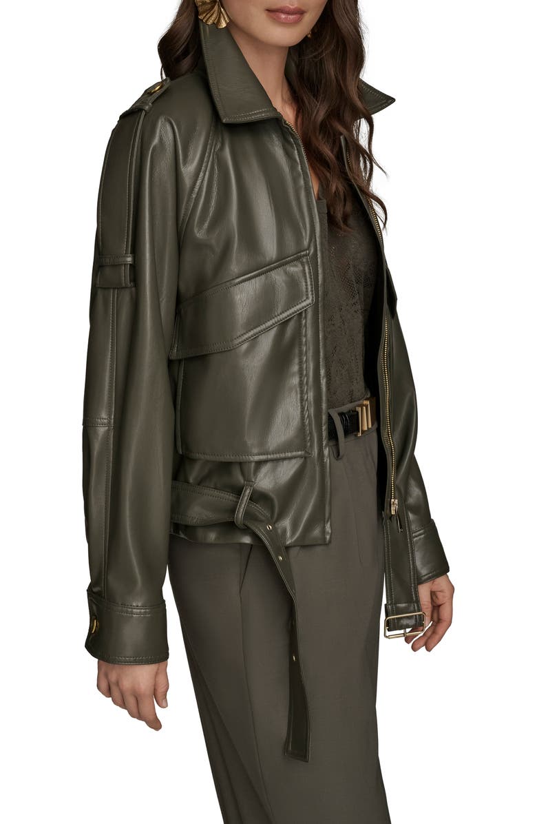 Donna Karan New York Belted Faux Leather Moto Jacket, Alternate, color, Dark Mineral