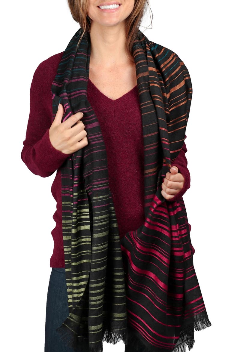 Rainbow Stripe Wool Scarf, Main, color, BLACK