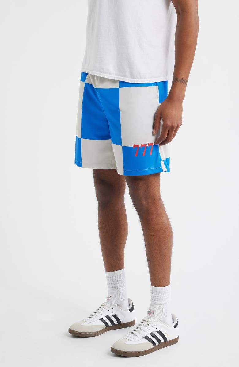 SANTO STUDIO Newport Beach Club Checkerboard Mesh Soccer Shorts, Alternate, color, Blue