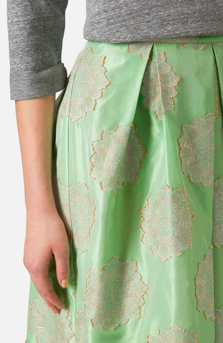 Topshop Metallic Lace Jacquard Midi Skirt, Alternate, color,