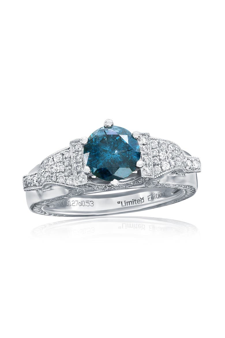 14K White Gold 1.12ct Blue Diamond & 0.53cttw Diamond Ring, Main, color, White Gold