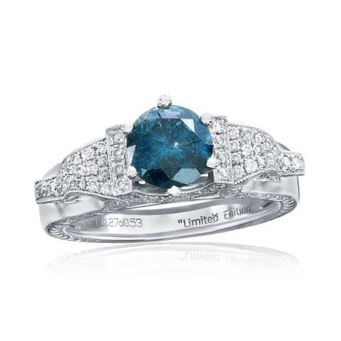 14K White Gold 1.12ct Blue Diamond & 0.53cttw Diamond Ring