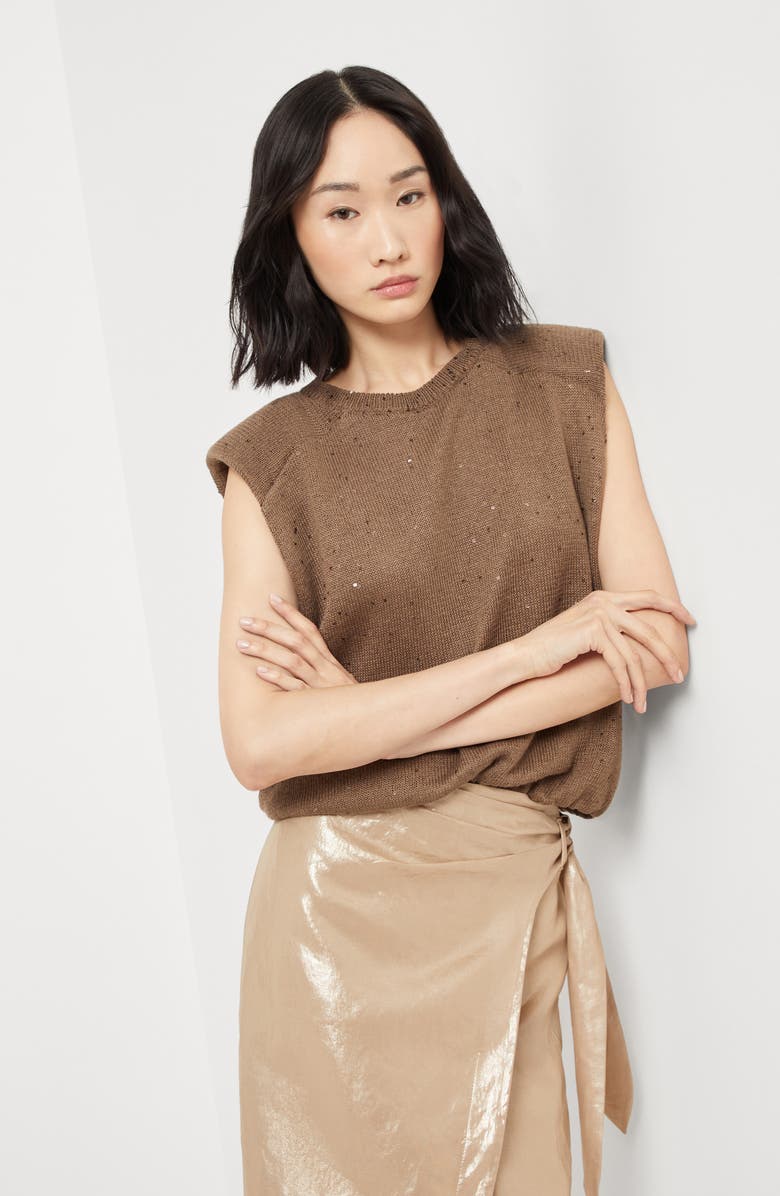 Brunello Cucinelli Linen and silk Diamond yarn vest, Alternate, color, 