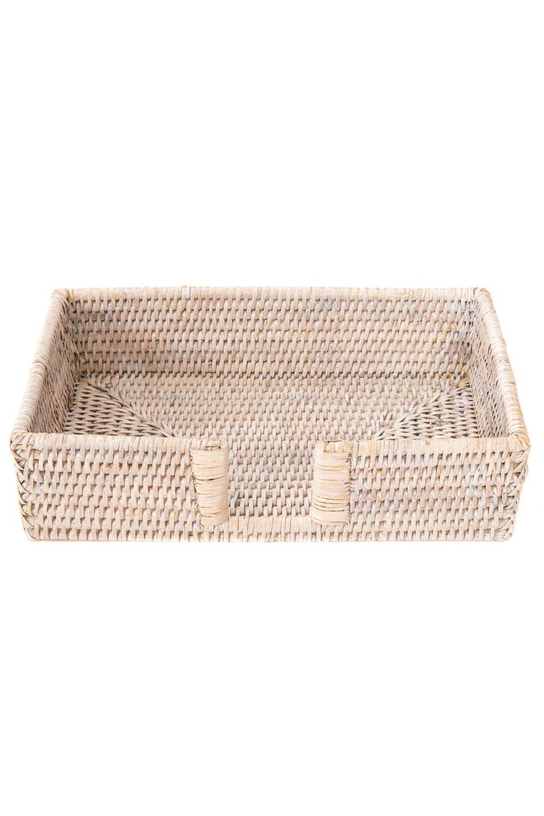 Artifacts Rattan Guest Towel - Rectangular Napkin Holder with Cutout, Alternate, color, White Wash