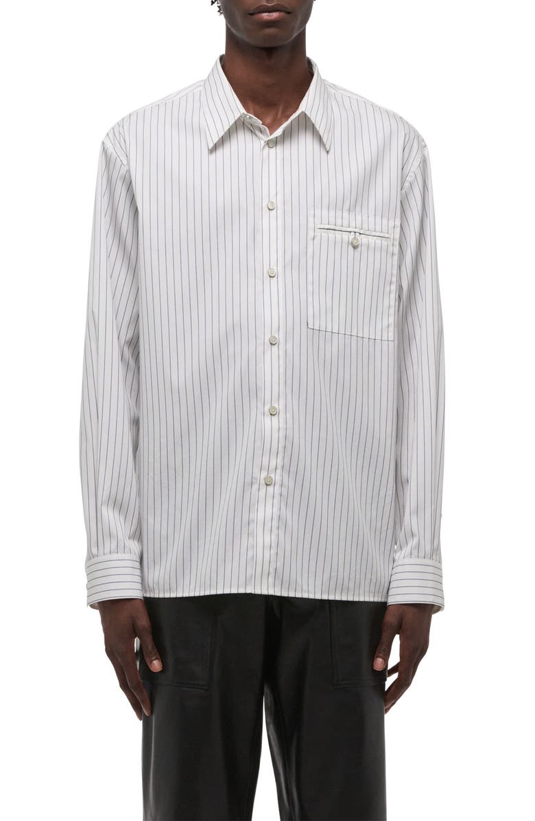 Helmut Lang Relaxed Fit Stripe Button-Up Shirt, Main, color, White/ Navy