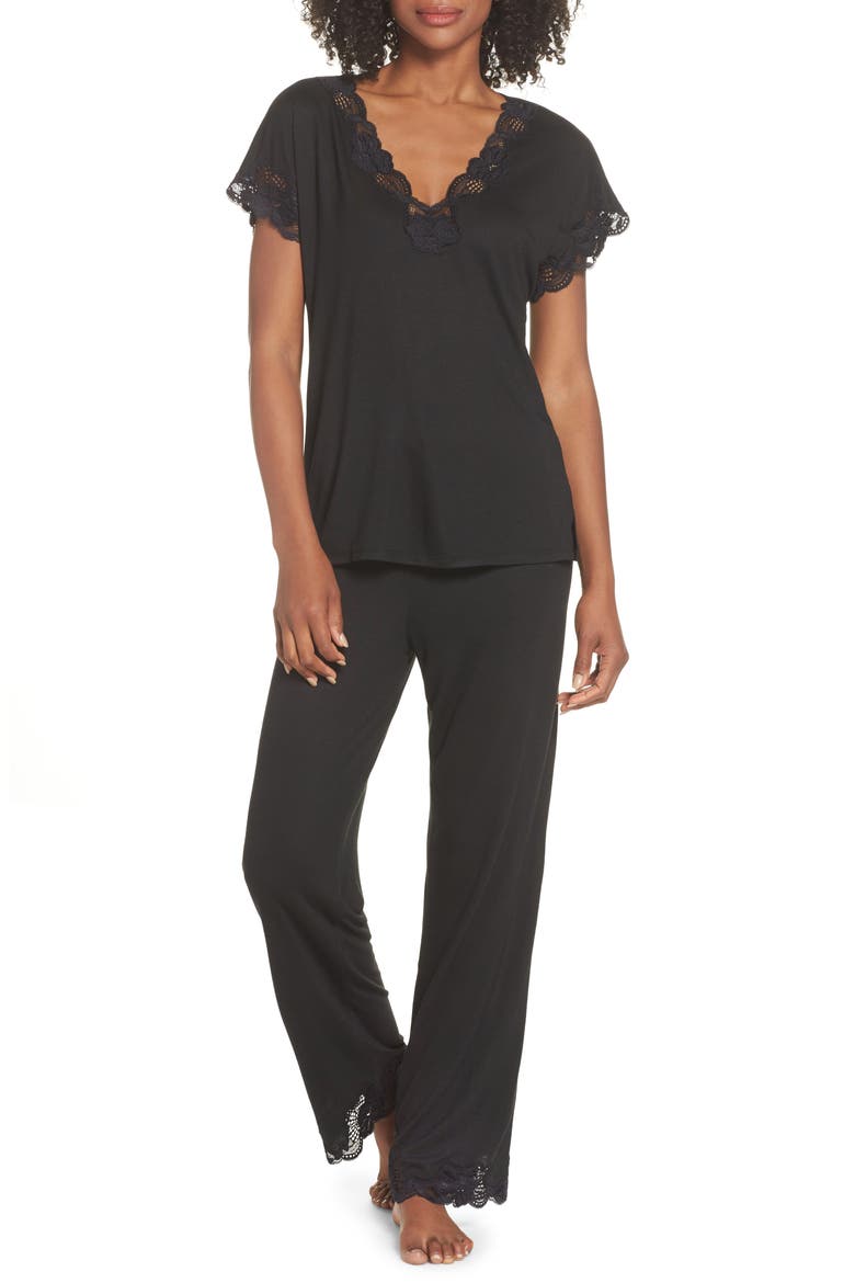 'Zen Floral' Pajama Set, Alternate, color, BLACK