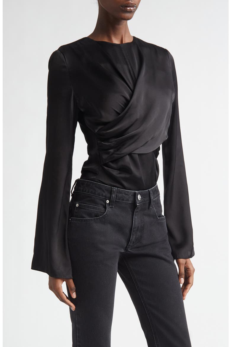 Neame Draped Bell Sleeve Top, Main, color, BLACK