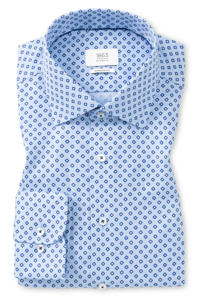 Modern Fit Geometric Print Non-Iron Cotton Dress Shirt, Main, color, BLUE