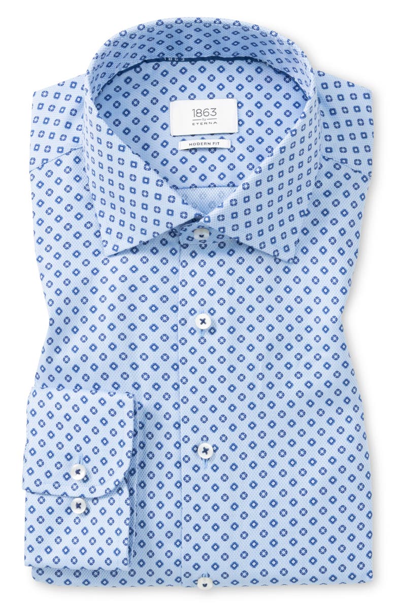 1863 by Eterna Modern Fit Geometric Print Non-Iron Cotton Dress Shirt, Main, color, Blue